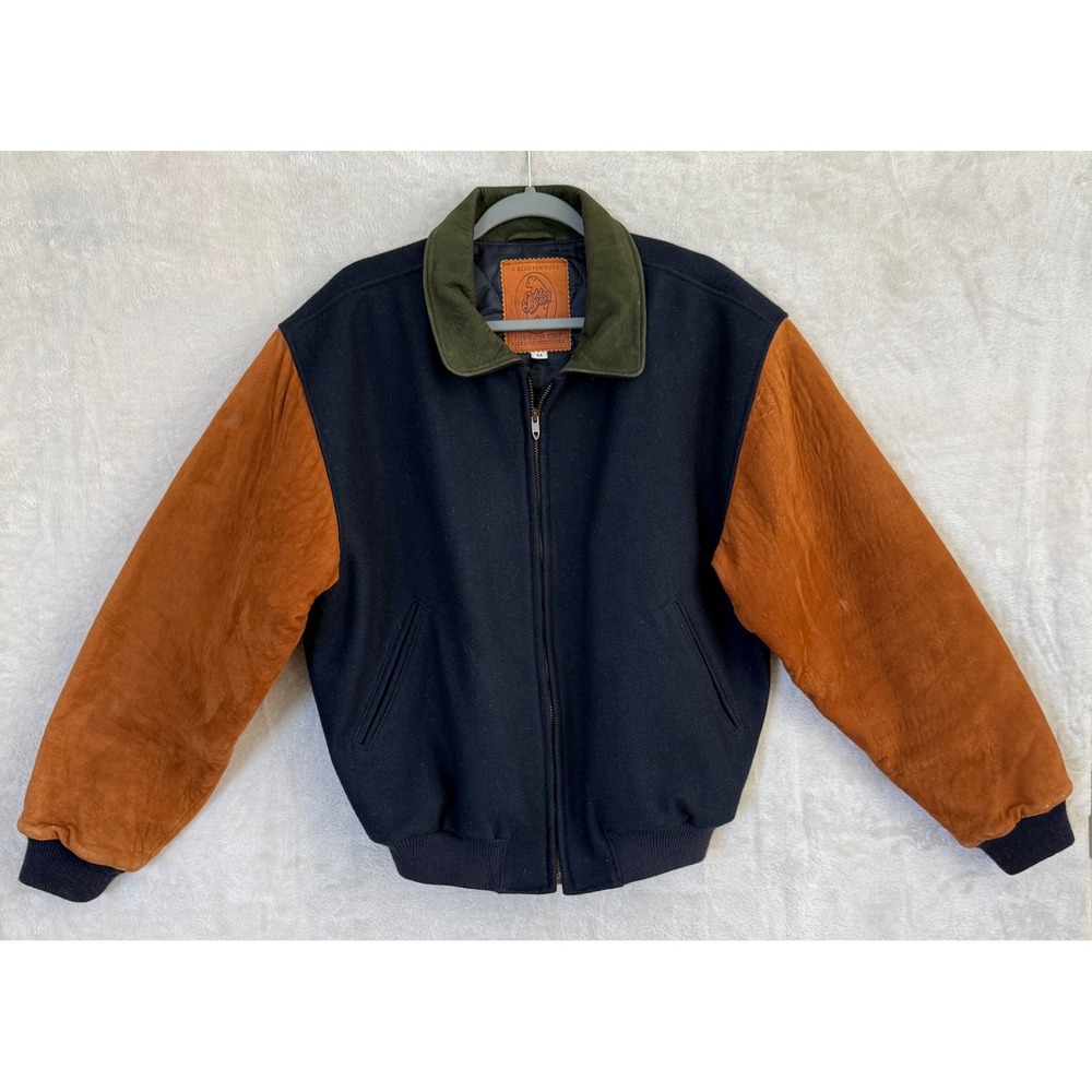 VTG Golden Bear Wool Leather Varsity Bomber Jacket Mens M USA Football Letterman